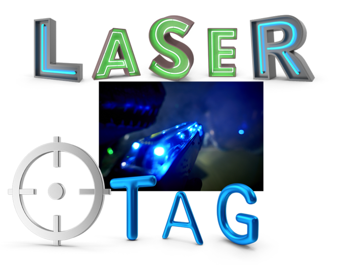 Image of Laser Tag gun with Laser and tag in big letter above and below and gun sight