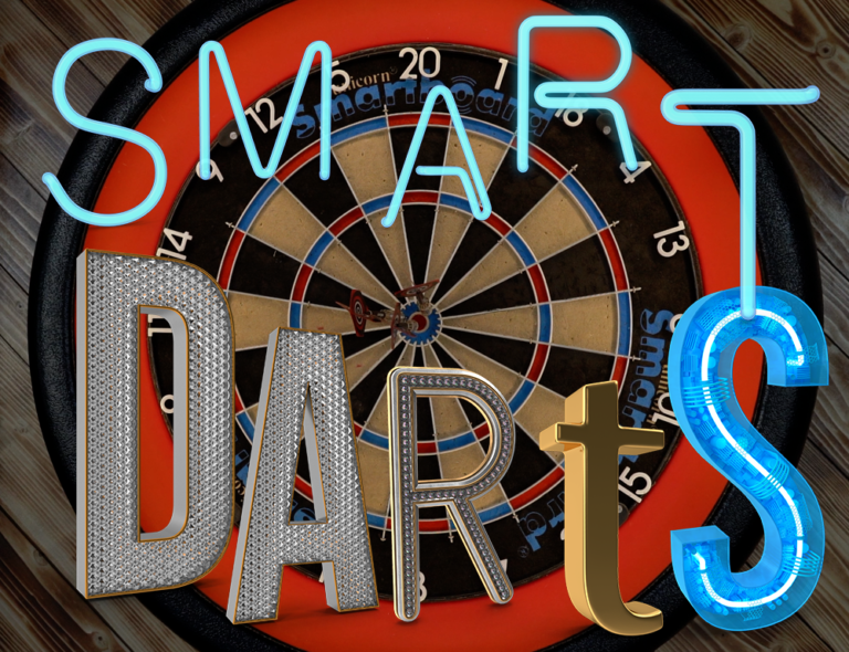 Smarts Darts image of Smart Dart Borard with SMART DARTs in 3d images on top