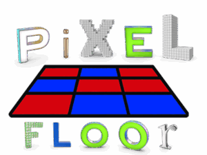 Pixel Floor Game logo with stylized 3D letters and a digital floor grid